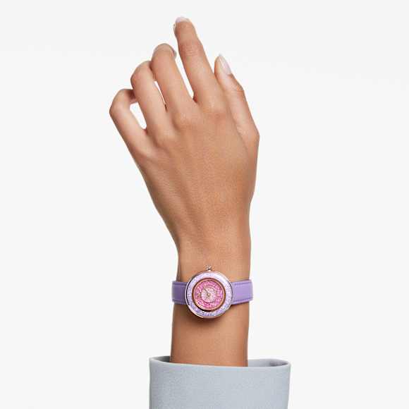 Crystalline Lustre watch, Swiss Made, Leather strap, Purple, Rose gold-tone finish - Swarovski, 5656896
