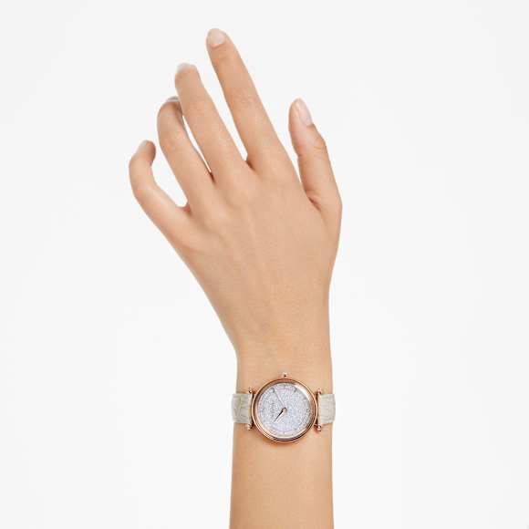 Crystalline Wonder watch, Swiss Made, Leather strap, Beige, Rose gold-tone finish - Swarovski, 5656899