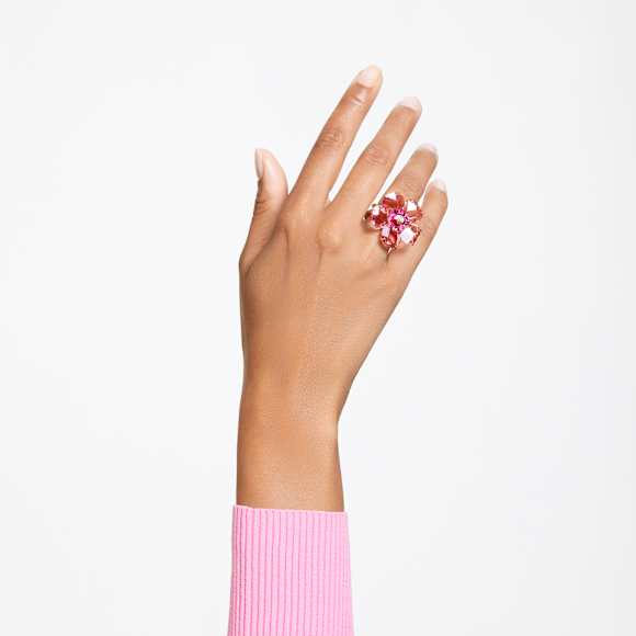 Idyllia 个性戒指, 花朵, 粉红色, 金色饰面 - Swarovski, 5657278