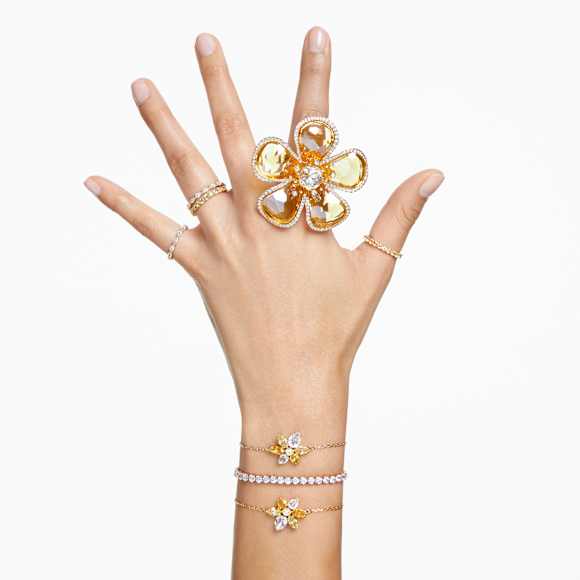 Náramek Tennis Matrix, Kulatý výbrus, Bílá, Povrchová úprava z 18k zlata - Swarovski, 5657663