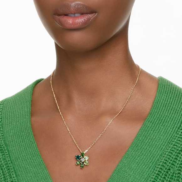 Gema pendant, Mixed cuts, Flower, Green, Gold-tone plated - Swarovski, 5658399