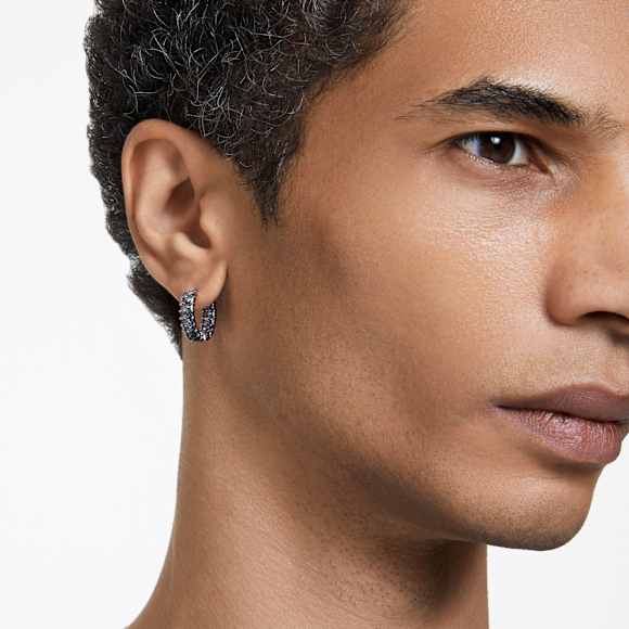 Anneaux d'oreilles Matrix, Taille baguette, Grises, Métal plaqué ruthénium - Swarovski, 5658650