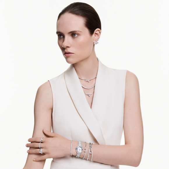 Matrix Tennis 手链, 圆形切割, 白色, 镀铑 - Swarovski, 5660917