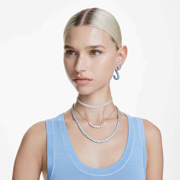 Matrix Tennis necklace, Round cut, Medium, Blue, Rhodium plated - Swarovski, 5661187