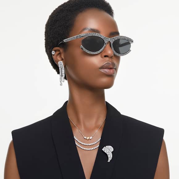 Matrix Tennis necklace, Round cut, Small, White, Rhodium plated - Swarovski, 5661257