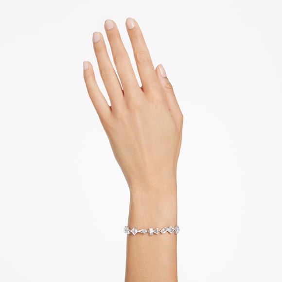 Mesmera armband, Verschillende slijpvormen, Wit, Rodium toplaag - Swarovski, 5661529