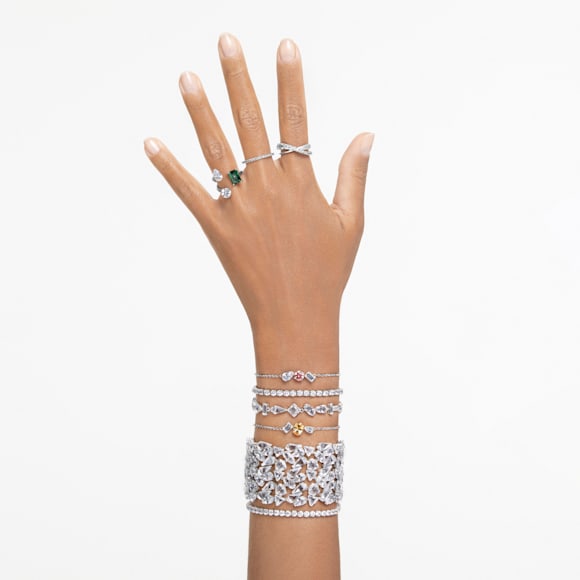 Mesmera armband, Verschillende slijpvormen, Wit, Rodium toplaag - Swarovski, 5661529