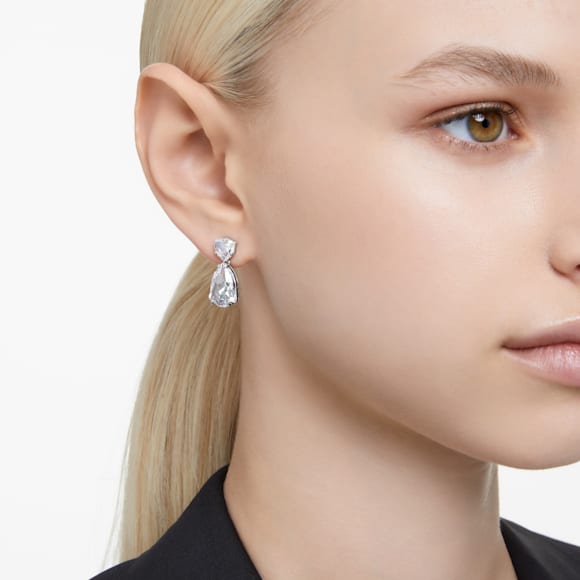 Mesmera drop earrings, Mixed cuts, White, Rhodium plated - Swarovski, 5661683