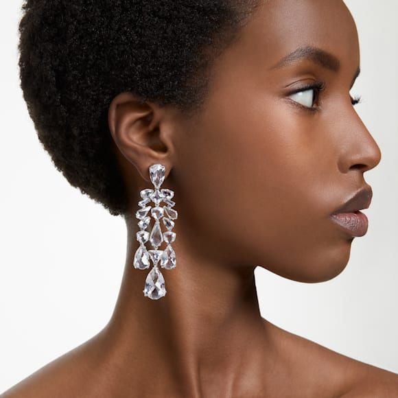 Boucles d'oreilles clip Mesmera, Tailles diverses, Chandelier, Blanches, Métal rhodié - Swarovski, 5661691