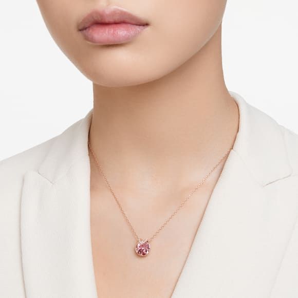 Bella V pendant, Round cut, Pink, Rose gold-tone plated - Swarovski, 5662088