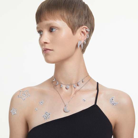 Brincos stud Sublima, Lua, Grande, Branco, Lacado a ródio - Swarovski, 5662285