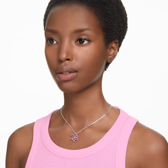 Gema pendant, Mixed cuts, Flower, Pink, Rhodium plated - Swarovski, 5662493