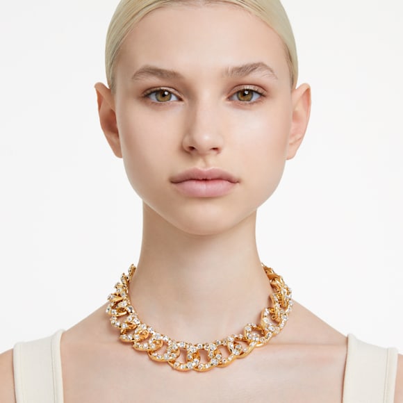 Dextera necklace, Statement, Mixed cuts, Large, White, Gold-tone plated - Swarovski, 5663257