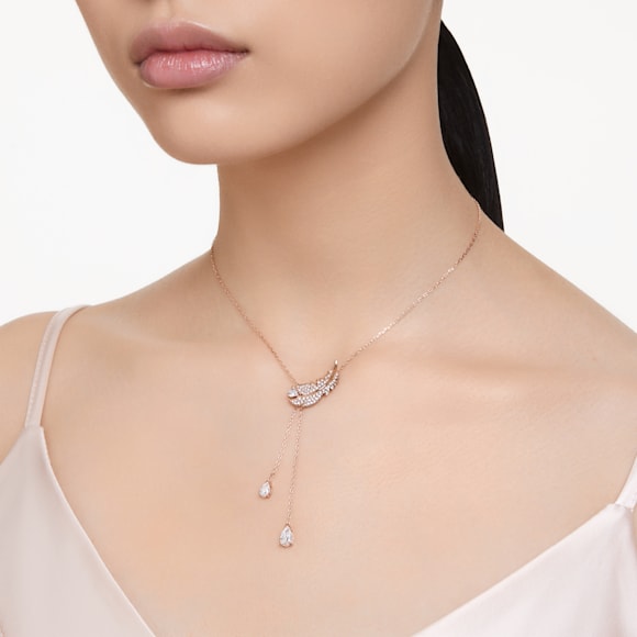 Nice Y-Anhänger, Feder, Weiß, Roségold-Legierungsschicht - Swarovski, 5663485