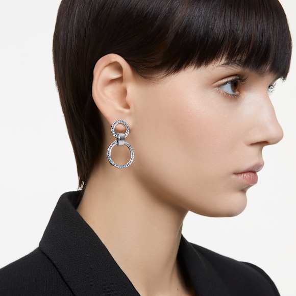 Dextera hoop earrings, Blue, Rhodium plated - Swarovski, 5663503