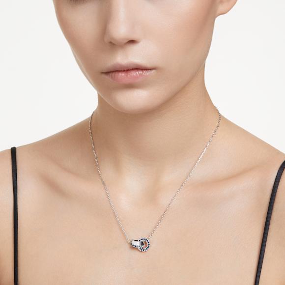 Dextera 链坠, 环形相扣, 蓝色, 镀铑 - Swarovski, 5663504