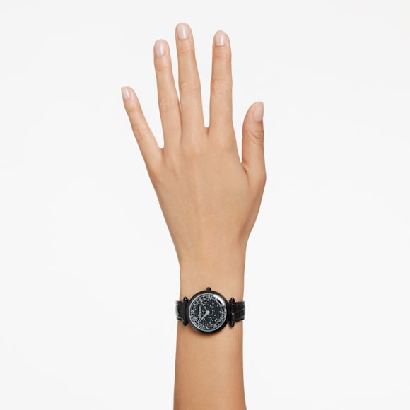 Crystalline Wonder watch, Swiss Made, Leather strap, Black, Black finish - Swarovski, 5664311