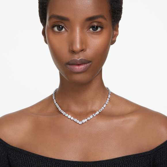Verižica Mesmera, Mešani rezi, Bela, Prevleka iz rodija - Swarovski, 5665242
