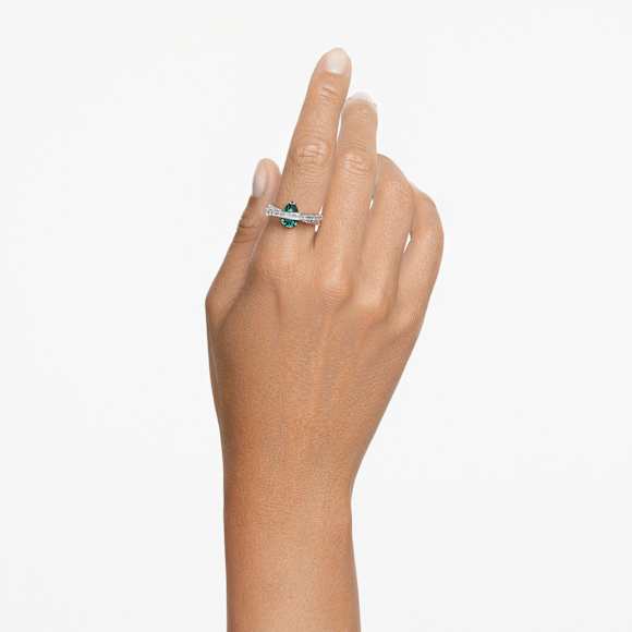 Hyperbola cocktail ring, Mixed cuts, Double bands, Green, Rhodium plated - Swarovski, 5665366