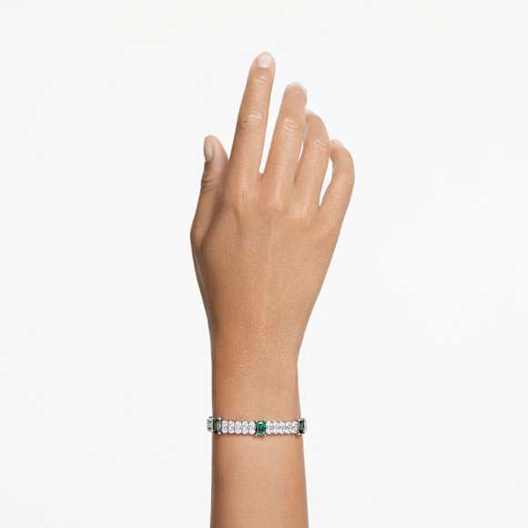 Matrix Tennis bracelet, Mixed cuts, Green, Rhodium plated - Swarovski, 5666163