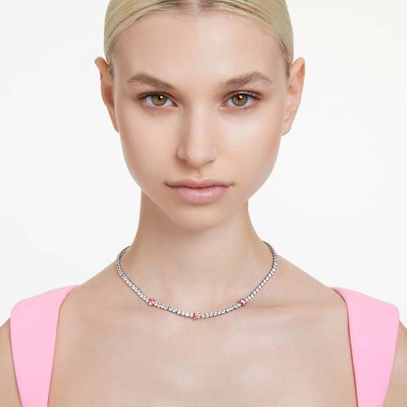 Matrix Tennis Halskette, Verschiedene Schliffe, Rosa, Rhodiniert - Swarovski, 5666165