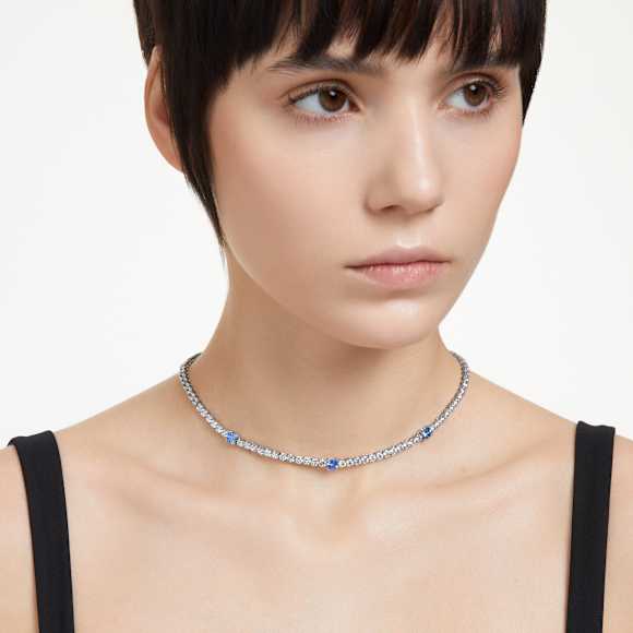 Matrix Tennis Halskette, Verschiedene Schliffe, Blau, Rhodiniert - Swarovski, 5666167