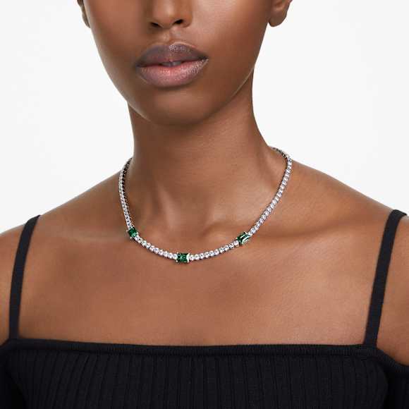 Colier Matrix Tennis, Tăieturi mixte, Verde, Placat cu rodiu - Swarovski, 5666168