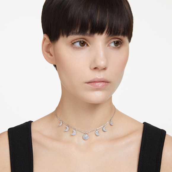 Luna โชคเกอร์, พระจันทร์, ขาว, เคลือบโรเดียม - Swarovski, 5666178