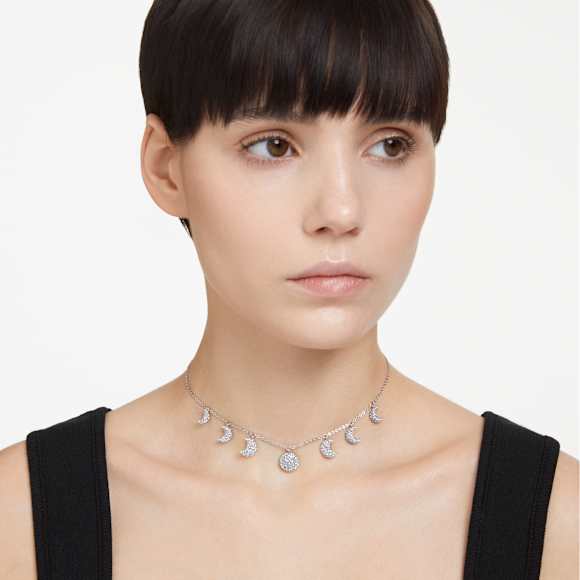 Luna 頸鍊, 月亮, 白色, 鍍白金色 - Swarovski, 5666178