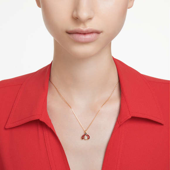 Idyllia pendant, Ladybug, Red, Gold-tone plated - Swarovski, 5666225