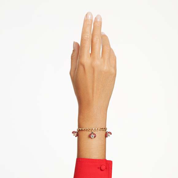 Idyllia bracelet, Ladybug, Red, Gold-tone plated - Swarovski, 5666238