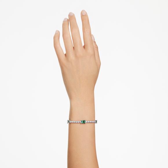 Matrix Tennis armband, Verschillende slijpvormen, Groen, Rodium toplaag - Swarovski, 5666422