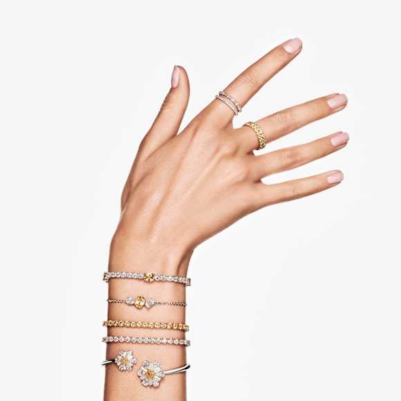 Matrix Tennis bracelet, Mixed cuts, Yellow, Rhodium plated - Swarovski, 5666425