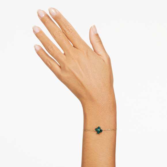 Braccialetto Idyllia, Taglio misto, Quadrifoglio, Verde, Placcato color oro - Swarovski, 5666585