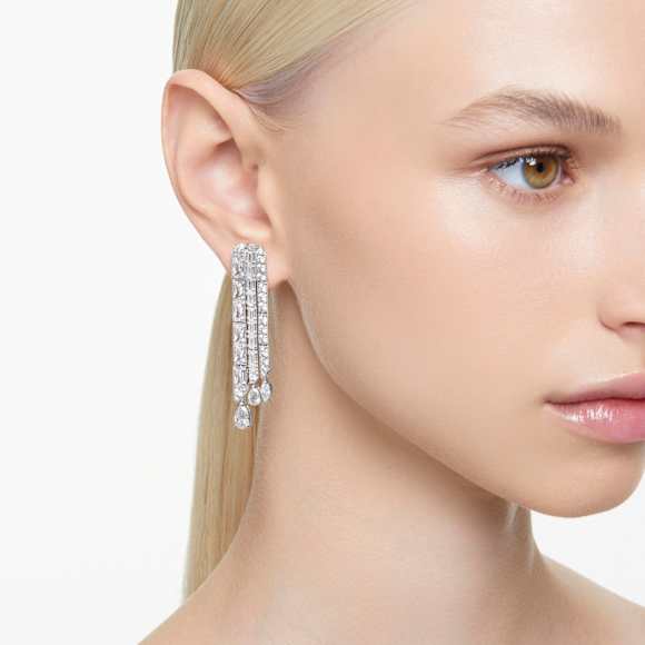 Hyperbola 水滴形耳環, 混合式切割, 白色, 鍍白金色 - Swarovski, 5668354