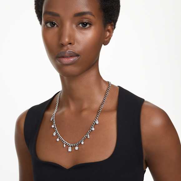 Dextera necklace, Thick chain, Mixed cuts, White, Rhodium plated - Swarovski, 5671183