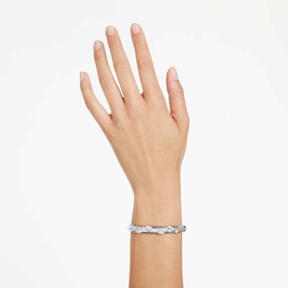 Dextera bangle, Mixed cuts, White, Rhodium plated - Swarovski, 5671195