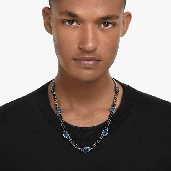 Collana Millenia, Taglio ottagonale, Blu, Placcato rutenio - Swarovski, 5671243