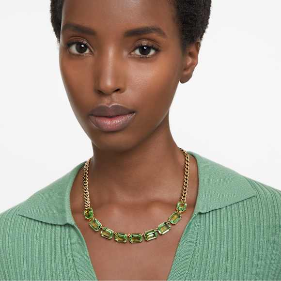 Millenia necklace, Octagon cut, Green, Gold-tone plated - Swarovski, 5671255