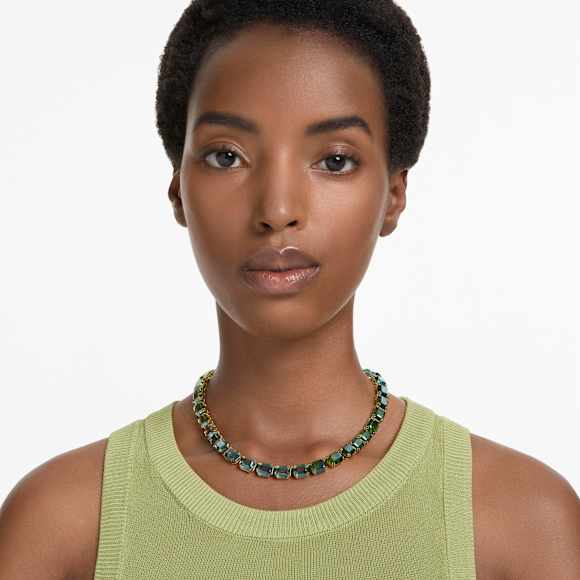 Millenia Tennis necklace, Octagon cut, Color gradient, Green, Gold-tone plated - Swarovski, 5671257