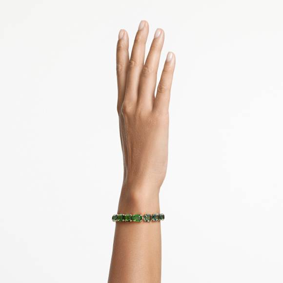 Millenia Tennis bracelet, Octagon cut, Colour gradient, Green, Gold-tone plated - Swarovski, 5671258