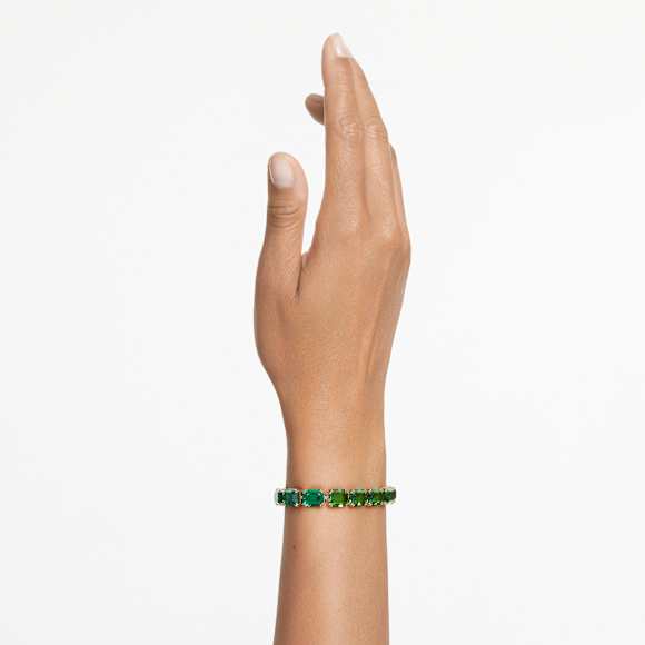 Millenia Tennis bracelet, Octagon cut, Colour gradient, Green, Gold-tone plated - Swarovski, 5671258