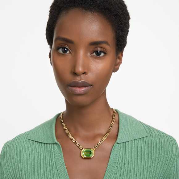 Imber pendant, Octagon cut, Green, Gold-tone plated - Swarovski, 5671583