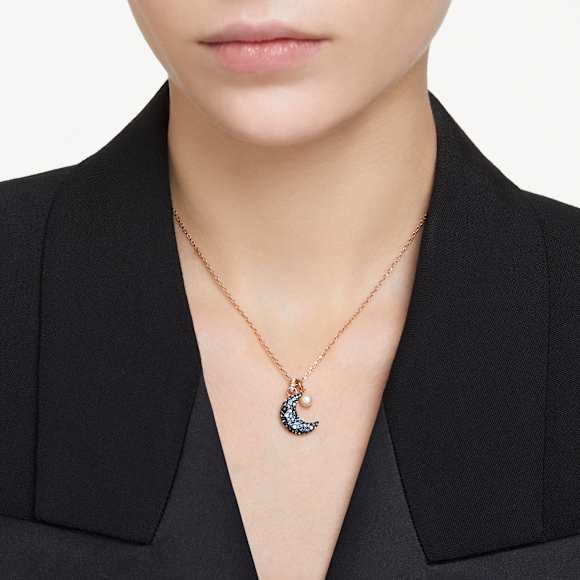 Luna pendant, Crystal pearl, Moon, Multicolored, Rose gold-tone plated - Swarovski, 5671585
