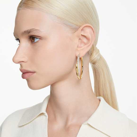 Anneaux d'oreilles Dextera, Blanches, Placage de ton or - Swarovski, 5671808