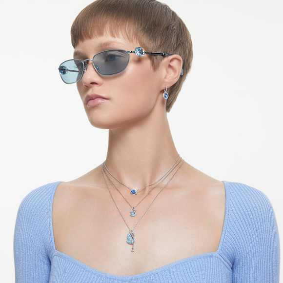 Una Angelica Oorhangers, Oval-slijpvorm, Blauw, Rodium toplaag - Swarovski, 5671817