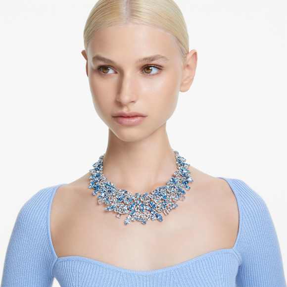 Gema necklace, Mixed cuts, Blue, Rhodium plated - Swarovski, 5672879
