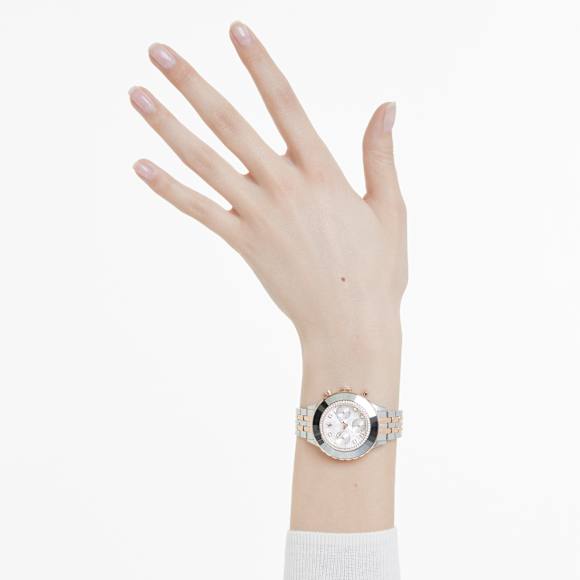 Ceas Octea Chrono, Fabricat în Elveția, Brățară de metal, Nuanță roz-aurie, Finisaj metalic mixt - Swarovski, 5672937
