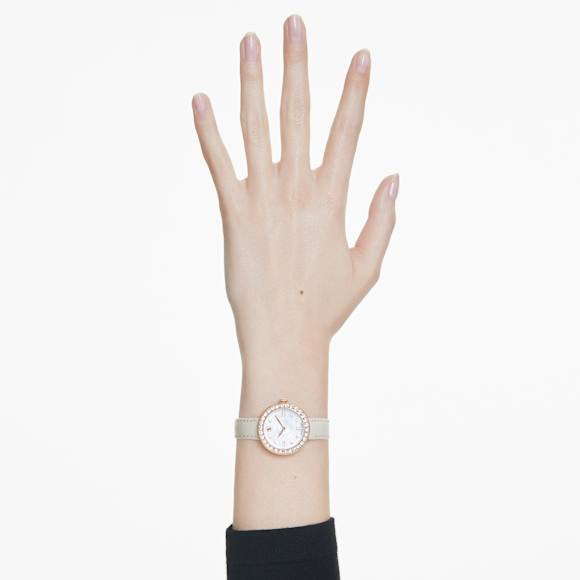 Certa 手錶, 瑞士製造, 真皮錶帶, 灰色, 玫瑰金色潤飾 - Swarovski, 5672968