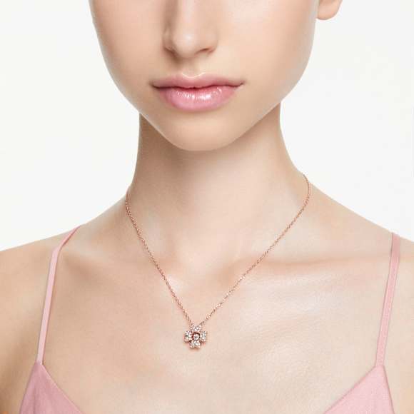 Pendente Idyllia, Quadrifoglio, Bianco, Finitura oro rosa 18K - Swarovski, 5674211